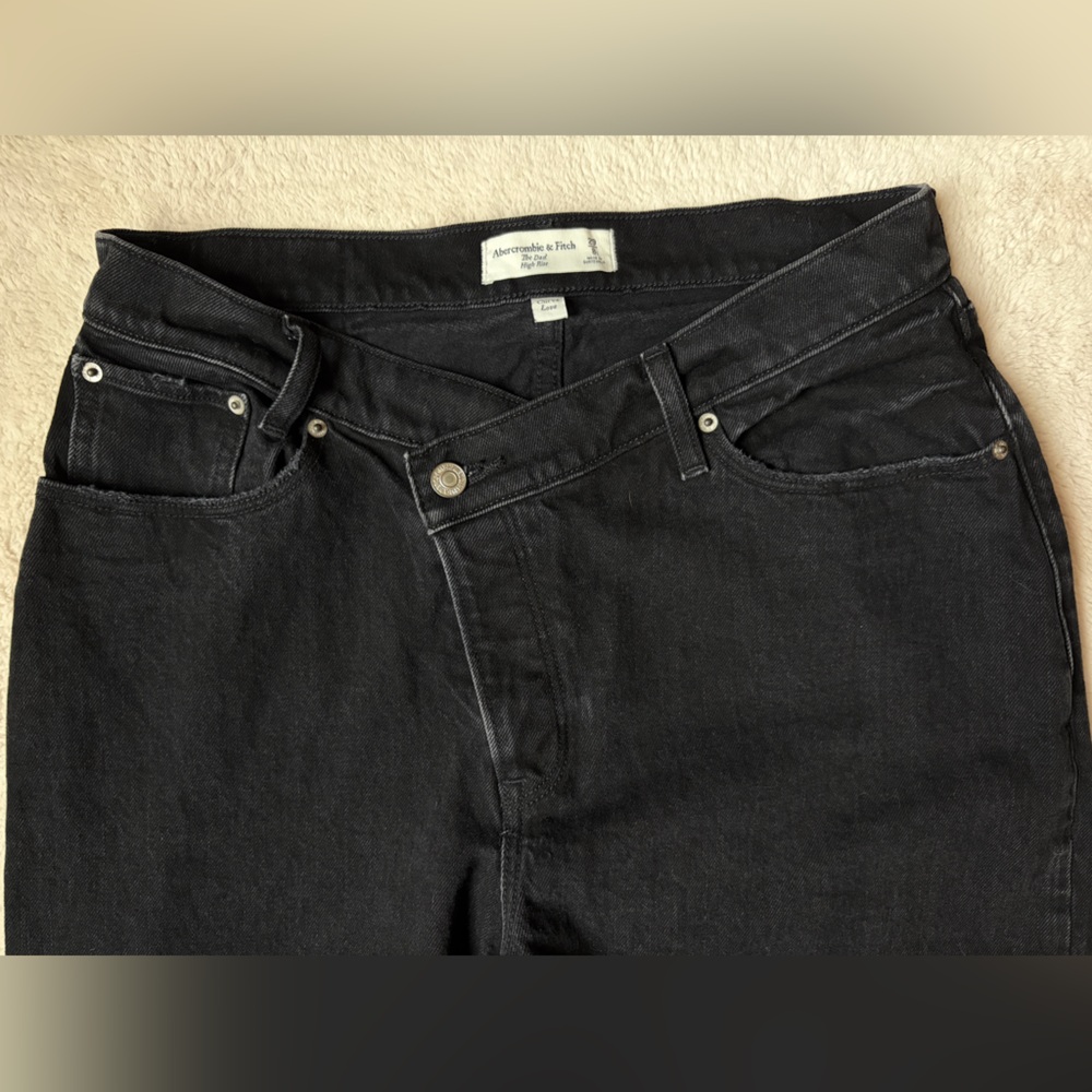 Abercrombie & Fitch Black Denim The Dad Jeans Curve Love High Rise Women Size 8L - Picture 3 of 10